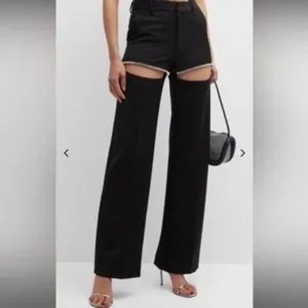 Women Area crystal slit straight-leg trousers Size US 2 - Picture 1 of 4